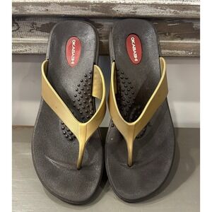 OKABASHI Women's Flip Flop‎ Thong Sandals Brown and Gold Size M